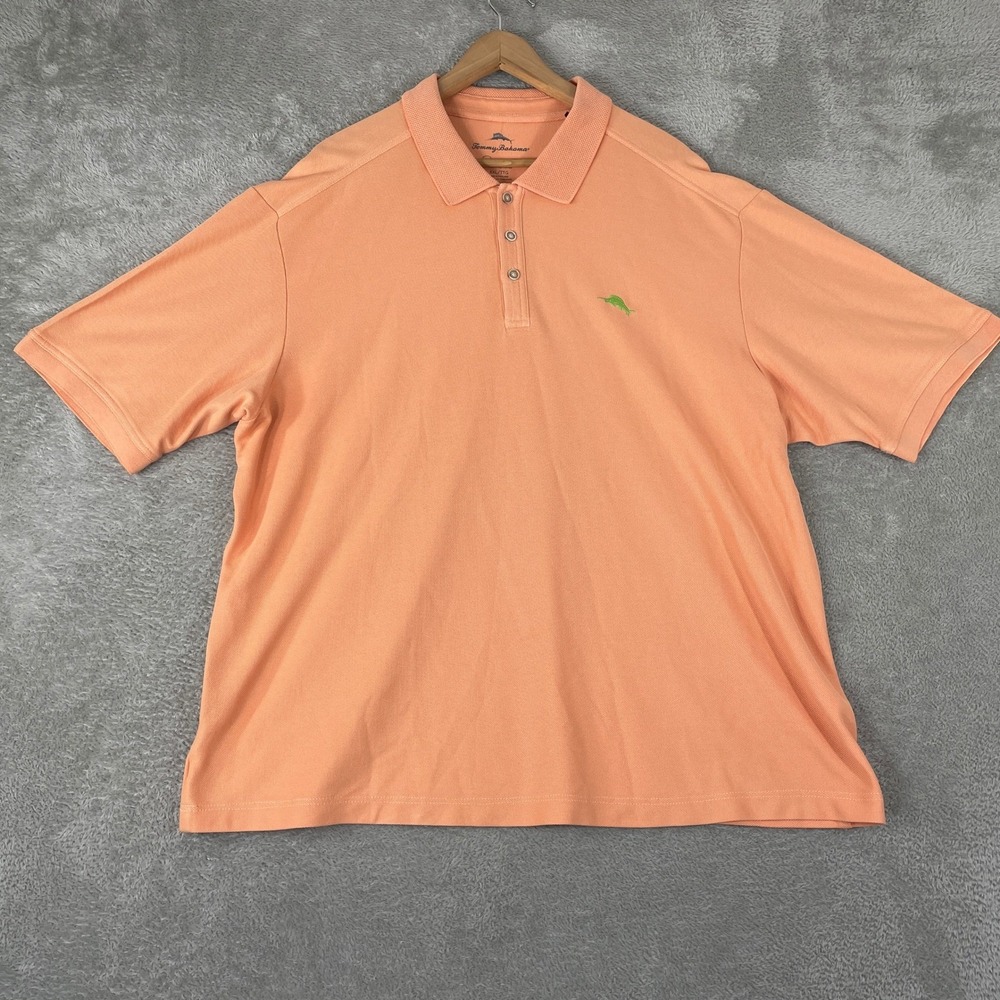 Tommy‎ Bahama Polo Shirt Mens 2XL Orange Supima Cotton Blend Marlin Resort